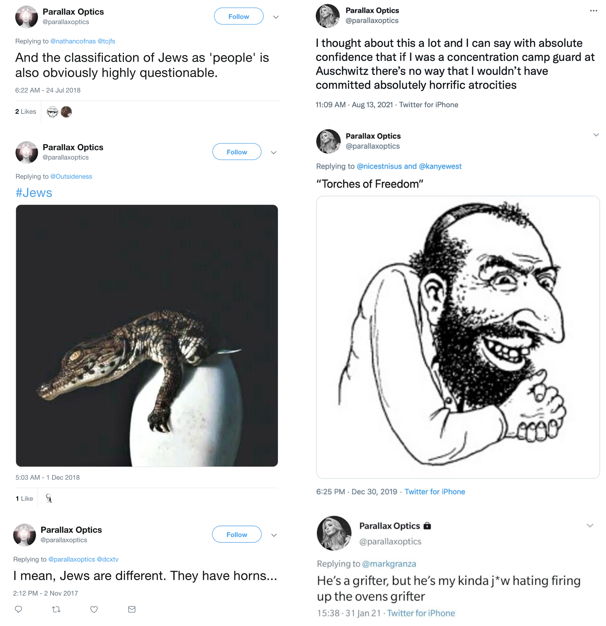 ParallaxOptics antisemitism examples